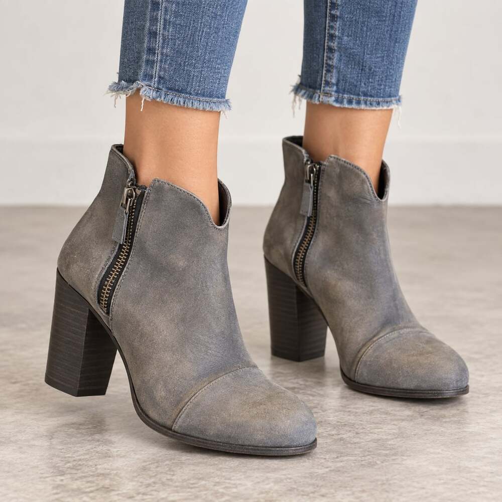 Rag & Bone Charcoal Grey Leather Margot Double Zipper Ankle Boots